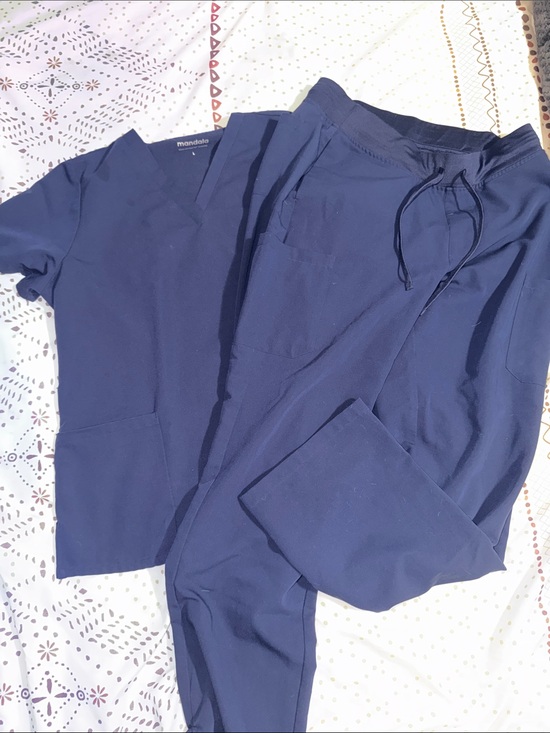 Mandala Other - Navy Medical Scrub Set - V-Neck Top & Drawstring Pants 
Wide leg pants